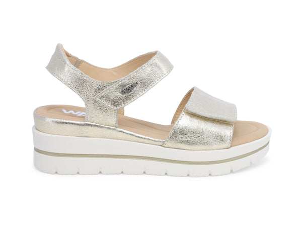 Melluso Sandali Comodi con Zeppa due Strappi in Pelle Oro Platino 019185-223115